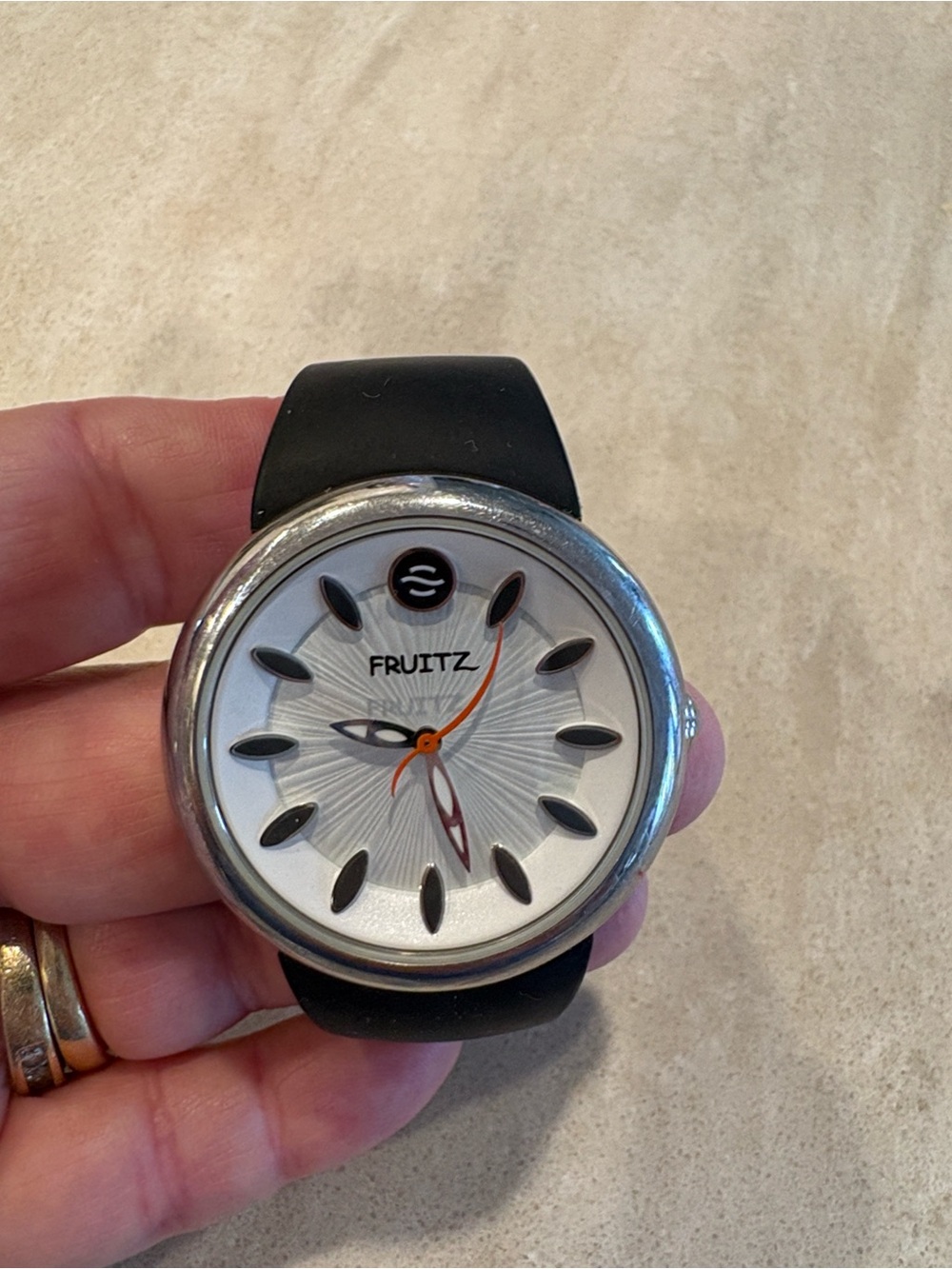 Philip Stein Black Silicone Strap Watch with White Dial